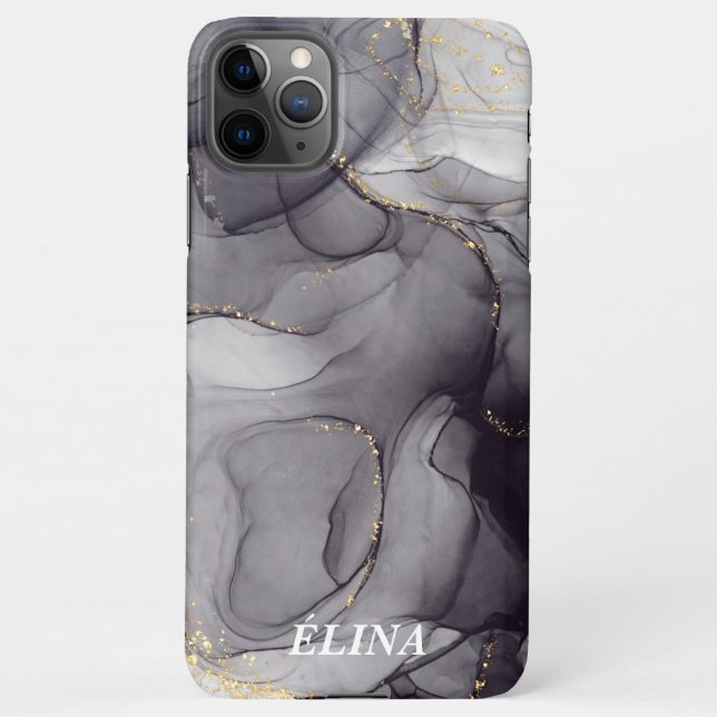 Funda Para iPhone Personalised black and white marble name (Reverso)