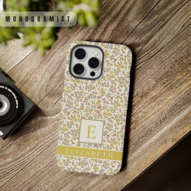 Funda Para iPhone Personalizable Beige Tan Flores Amarillas Florales (Customizable Beige Tan Floral Yellow Flowers iPhone Case)