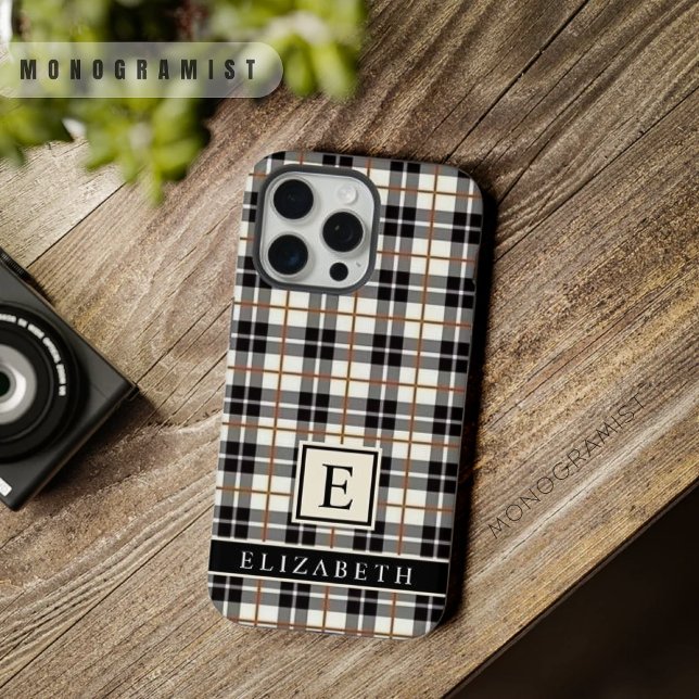 Funda Para iPhone Personalizable Blanco Negro Gris Rojo revisado (Customizable White Black Grey Red Checkered iPhone Case)