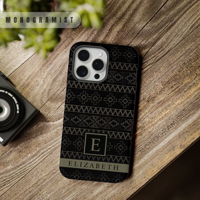 Funda Para iPhone Personalizable Blanco Negro Plata Dorado Gris Azte (Customizable Black White Silver Gold Grey Aztec iPhone Case)