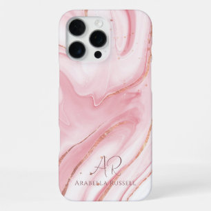 Funda Para iPhone 16 Pro Max Personalizable de mármol Purpurina de oro rosado P