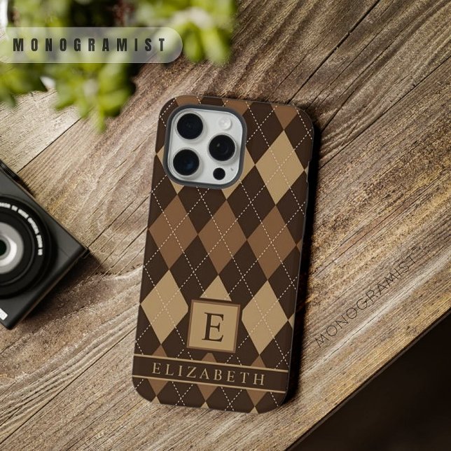 Funda Para iPhone Personalizable ligero chocolate oscuro argyle marr (Customizable Light Dark Chocolate Brown Argyle iPhone Case)