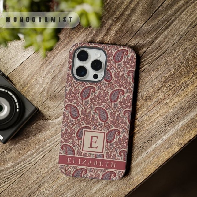 Funda Para iPhone Personalizable Maroon Red Gray Beige Pink Paisley (Customizable Maroon Red Grey Beige Pink Paisley iPhone Case)