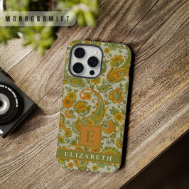 Personalizable Verde Gris Naranja amarillo Paisley