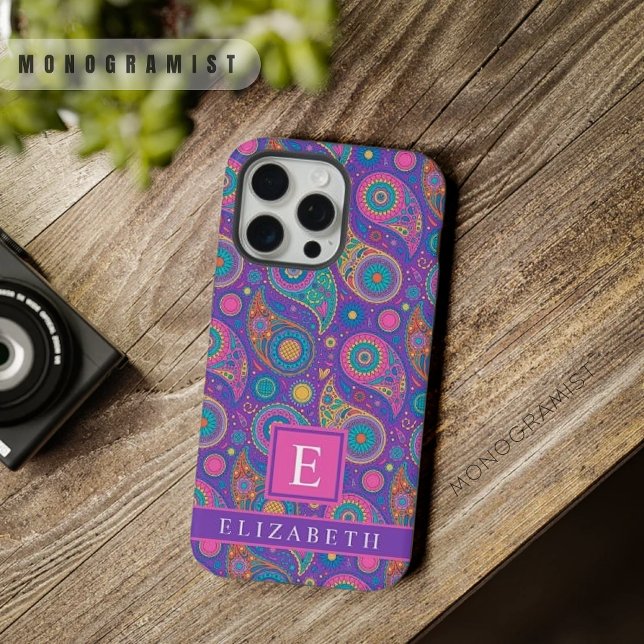 Funda Para iPhone Personalizable Violet Pink Paisley Púrpura Azul (Customizable Violet Purple Blue Pink Paisley iPhone Case)