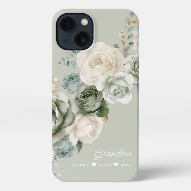 Funda Para iPhone Personalizado Abuela Floral Sage Green (Reverso )