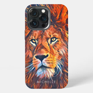 Funda Para iPhone 13 Pro Personalizado acuarela gráfica majestuosa león