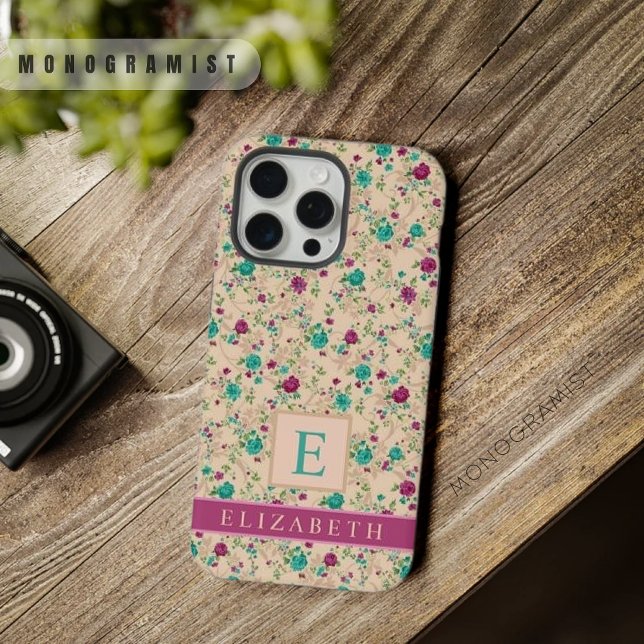 Funda Para iPhone Personalizado Apricot Peach Flores Verdes Púrpura  (Custom Apricot Peach Floral Green Purple Flowers iPhone Case)