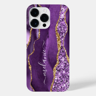 Funda Para iPhone 14 Pro Max Personalizado de Mármol de Oro Púrpura Su Nombre C