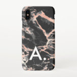 Funda Para iPhone X Personalizado de monograma de oro y mármol negro R<br><div class="desc">Personalice agregando su propia inicial.</div>