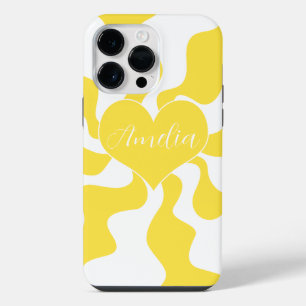 Funda Para iPhone 14 Pro Max Personalizado del corazón - Amarillo limón y blanc
