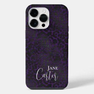 Funda Para iPhone 14 Pro Max Personalizado Elegante Púrpura Leopardo Negro