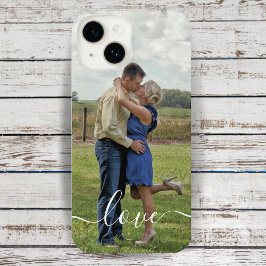 Funda Para iPhone 14 Personalizado Foto Amor Texto Guión Cepillado Sobr
