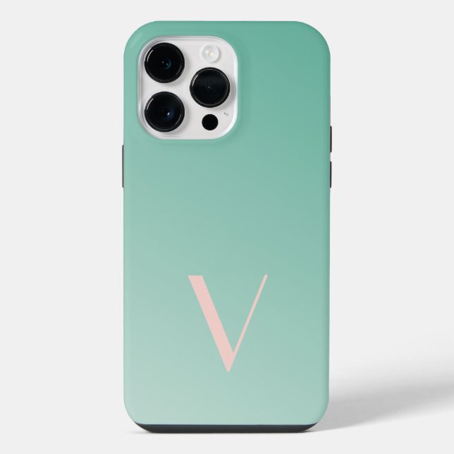 Funda Para iPhone Personalizado Gradiente mínimo Verde azulado Monog (Reverso )