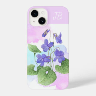 Funda Para iPhone 14 Personalizado Iniciales Arte de Flor de Jardín Vio