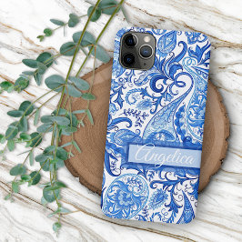 Funda Para iPhone 11Pro Max Personalizado Luz Azul Oscuro Floral Azul Azul Pai