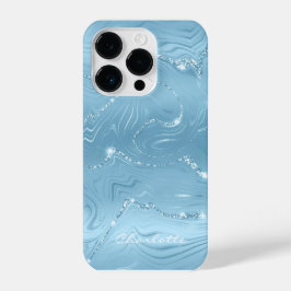Funda Para iPhone 14 Pro Personalizado Moda Azul Plata Purpurina Patrón Gir