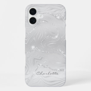 Funda Para iPhone 16 Plus Personalizado Moda Gris Plata Purpurina Patrón Gir