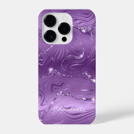 Funda Para iPhone 14 Pro Personalizado Moda Morado Plata Purpurina Patrón G