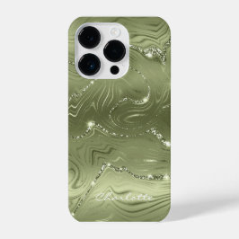 Funda Para iPhone 14 Pro Personalizado Moda Olive Green Silver Patrón Purpu