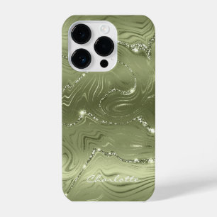 Funda Para iPhone 14 Pro Personalizado Moda Olive Green Silver Patrón Purpu
