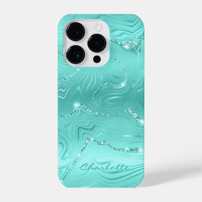 Funda Para iPhone Personalizado Moda Turquesa Plata Purpurina Patrón (Reverso )