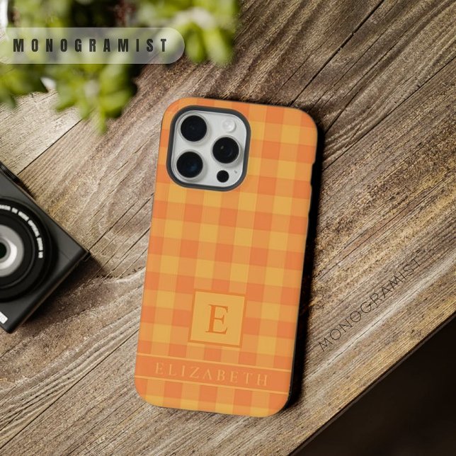 Funda Para iPhone Personalizado Naranja oscuro patrón amarillo claro (Custom Dark Orange Light Yellow Checkered Pattern iPhone Case)