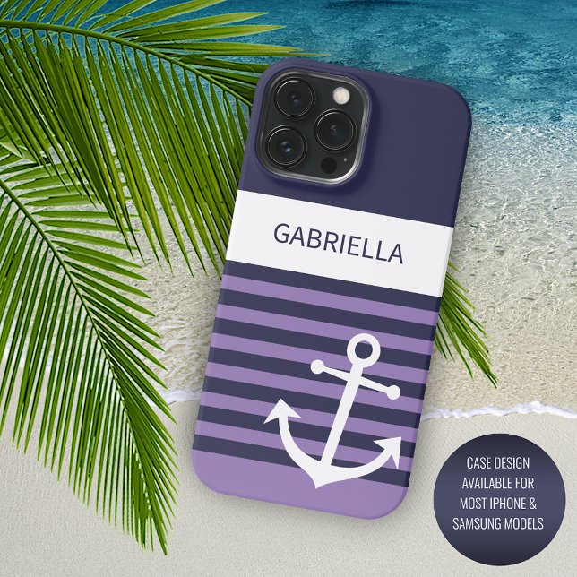 Funda Para iPhone Personalizado Navy franjas violetas moradas azul o (Subido por el creador)