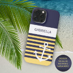Personalizado Navy Rayas amarillas azul oscuro bla<br><div class="desc">Sencillo ancla contemporánea de barco, sobre un patrón clásico y moda de rayas azul marino y luminoso de verano soleado de color amarillo. Con espacio para personalizar o personalizar con un nombre, iniciales o monograma de su elección sobre un fondo de color blanco. Hermosa, moderna y fresca cubierta para la...</div>