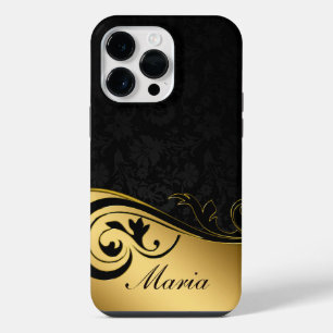 Funda Para iPhone 14 Pro Max Personalizado negro y dorado