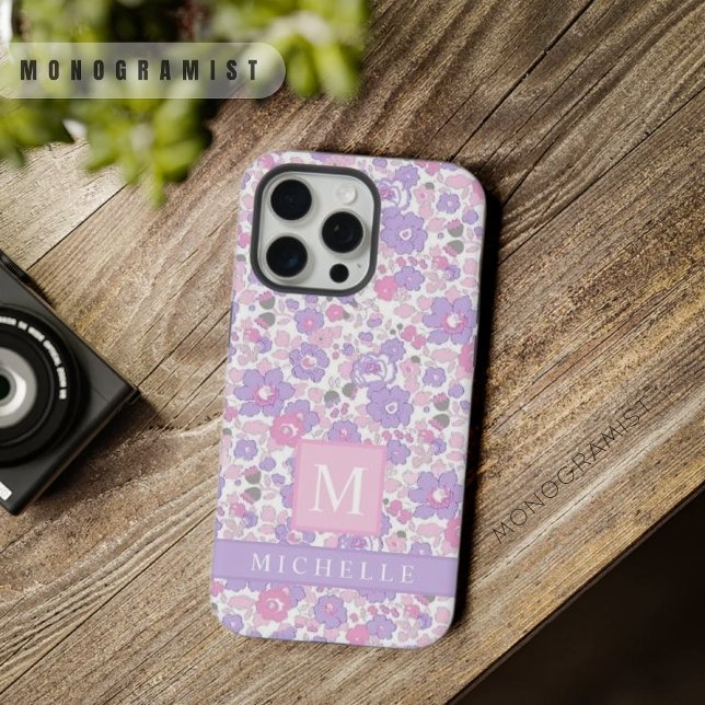 Funda Para iPhone Personalizado Pastel Flores Púrpuras Blancas Flora (Custom Pastel Purple White Floral Pink Flowers iPhone Case)