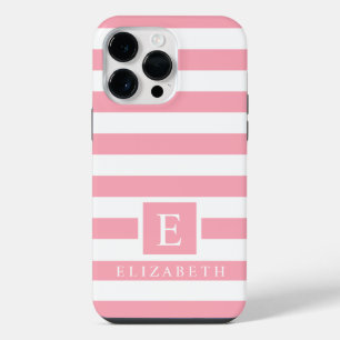 Funda Para iPhone 14 Pro Max Personalizado Pastel Rosa Rayas Blancas Rosa