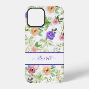 Funda Para iPhone 12 Personalizado Rosa Purpura Blanco Floral