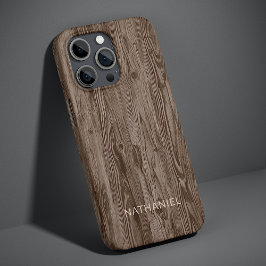 Funda Para iPhone 13 Pro Personalizado Rústico Oscuro Marrón Faux Woodgrain