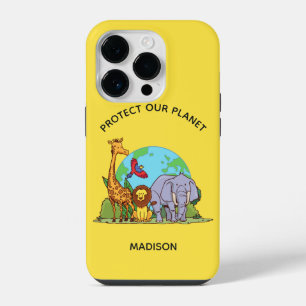 Funda Para iPhone 14 Pro Personalizado Texto Tierra con animales