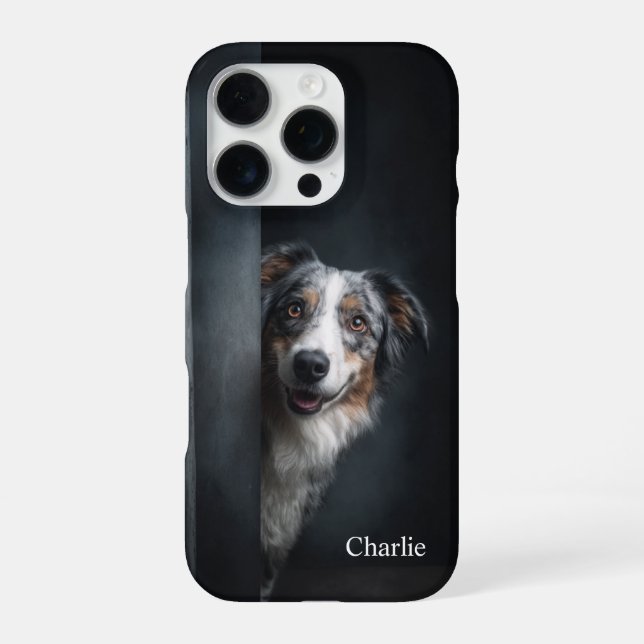 Funda Para iPhone Personalized Blue Merle Aussie Portrait (Reverso)
