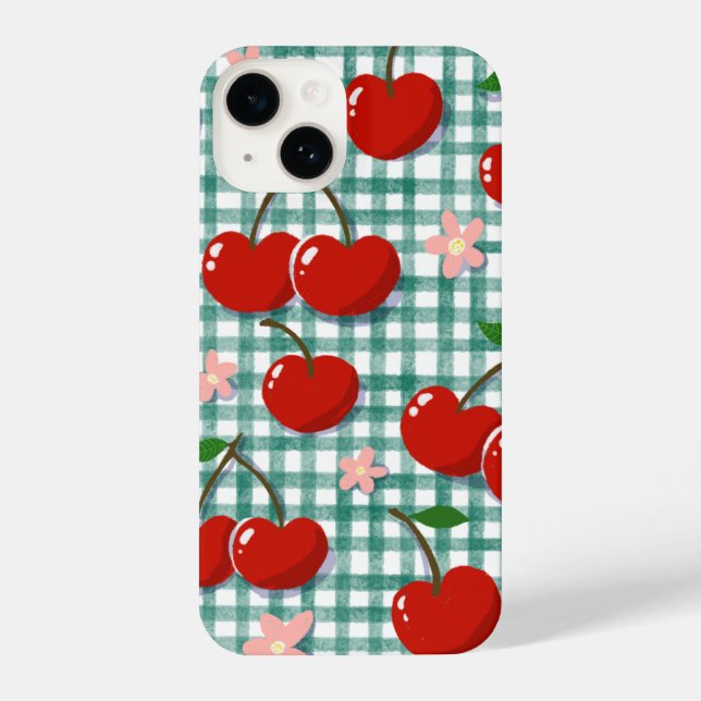 Funda Para iPhone Personalized Cherry on Green Gingham Phone Case –  (Reverso )