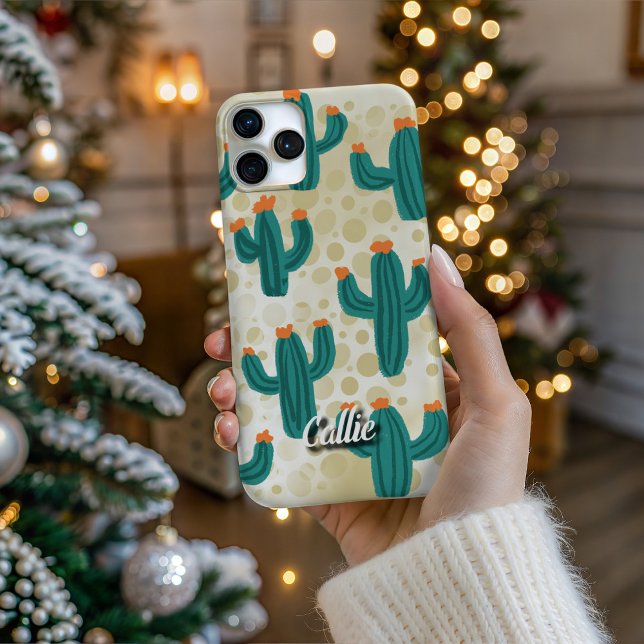 Funda Para iPhone Personalized Desert Sand Cacti Phone Case (Personalize Your Tech! Add a custom name to this artistic phone case. It's the perfect unique gift!)