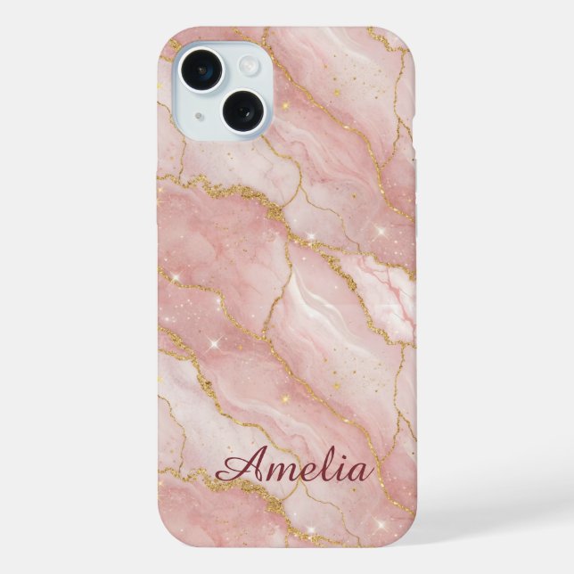 Funda Para iPhone Personalized Modern Rose Quartz Marble Gold (Reverso )