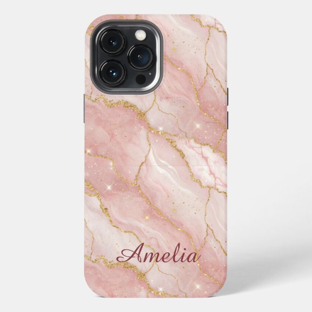 Funda Para iPhone Personalized Modern Rose Quartz Marble Gold (Reverso )