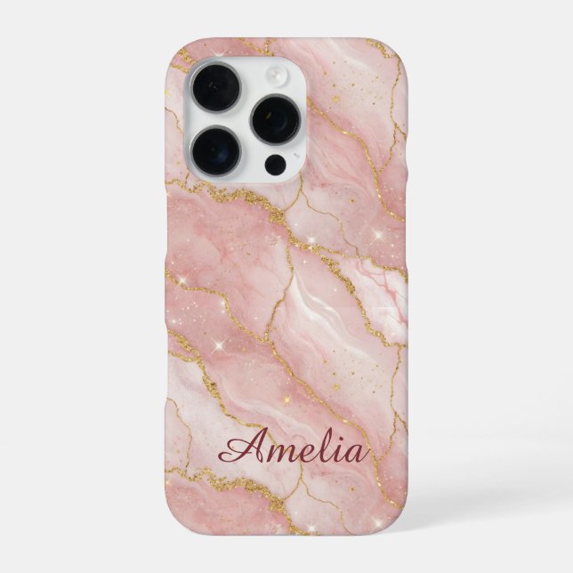 Funda Para iPhone Personalized Modern Rose Quartz Marble Gold (Reverso)