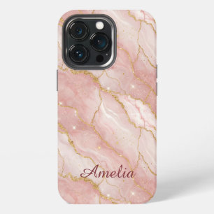 Funda Para iPhone 13 Pro Personalized Modern Rose Quartz Marble Gold