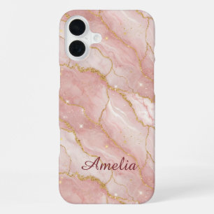 Funda Para iPhone 16 Plus Personalized Modern Rose Quartz Marble Gold
