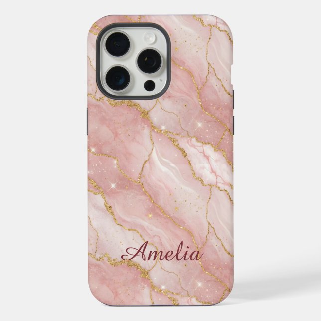 Funda Para iPhone Personalized Modern Rose Quartz Marble Gold (Reverso )