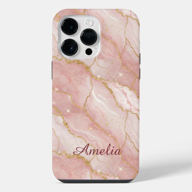 Funda Para iPhone Personalized Modern Rose Quartz Marble Gold (Reverso )