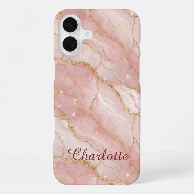 Funda Para iPhone Personalized Modern Rose Quartz Marble Gold (Reverso )