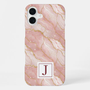 Funda Para iPhone 16 Plus Personalized Monogram Rose Quartz Gold