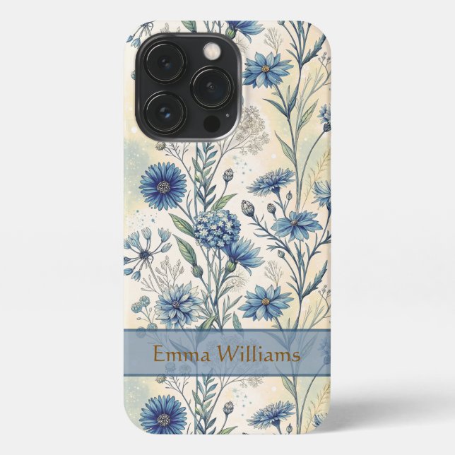 Funda Para iPhone Personalized Name Blue Wildflowers (Reverso)