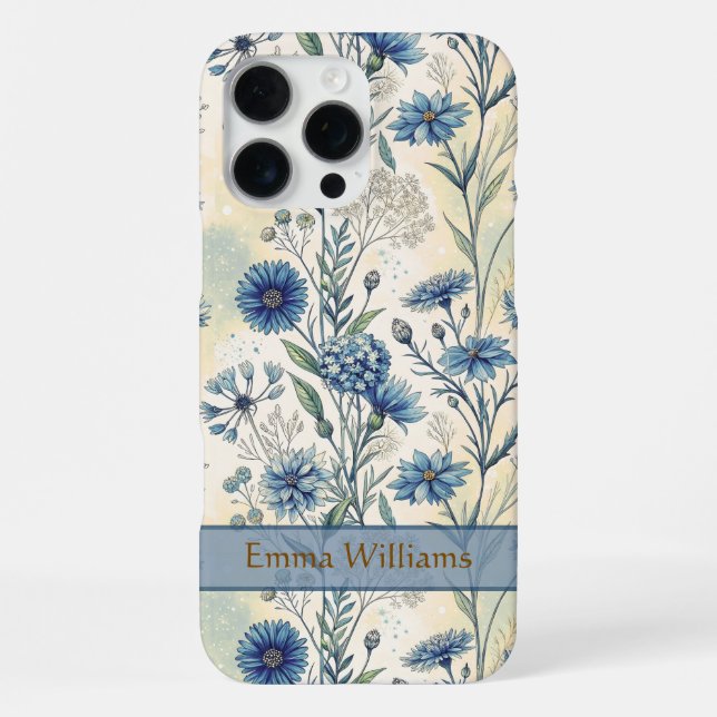 Funda Para iPhone Personalized Name Blue Wildflowers (Reverso )