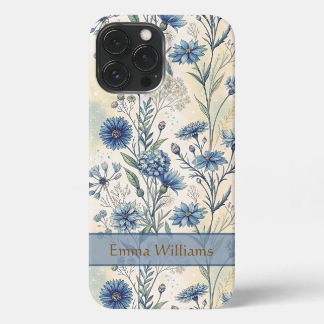 Funda Para iPhone Personalized Name Blue Wildflowers (Reverso )